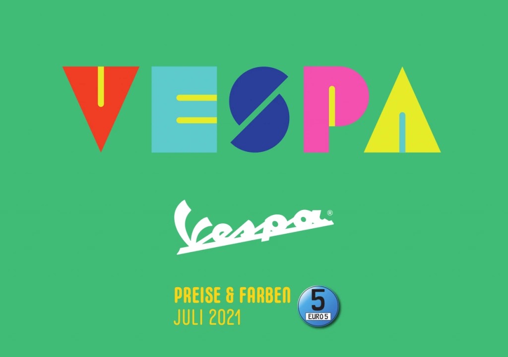 Neue Preisliste Vespa Motorroller und neuer Vespa Katalog Juli 2021