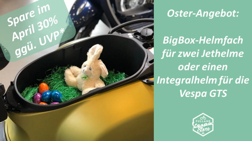 Osteraktion im April: BIG BOX Helmfach für Vespa GTS mit 30% Ersparnis