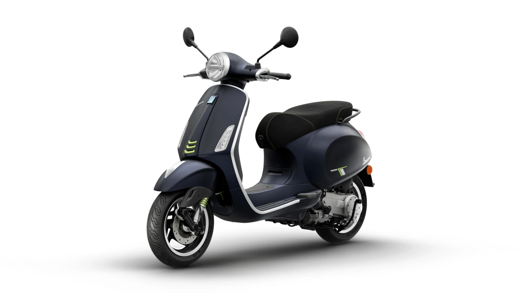 Vespa Primavera Tech 50 Blau Energico matt Vorne links